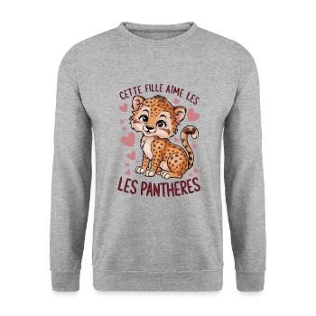 Nur ein Mädchen, das Panthers liebt Geschenk - Unisex Pullover - Weißgrau meliert - Vorne - Alina (178cm) & Michal (187cm)
