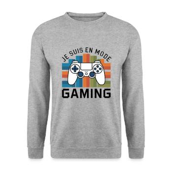 Geek - Ich bin im Gaming-Modus - Konsolen-Geschenk - Unisex Pullover - Weißgrau meliert - Vorne - Alina (178cm) & Michal (187cm)