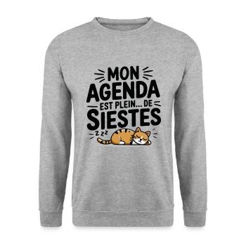 Meine Agenda ist voll von Nickerchen, Humor, Nickerchen, Katze - Unisex Pullover - Weißgrau meliert - Vorne - Alina (178cm) & Michal (187cm)