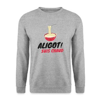 Aligot suis chaud - Cuisine Occitanie - Sweat-shirt Unisexe - gris chiné - Devant - Alina (178cm) & Michal (187cm)