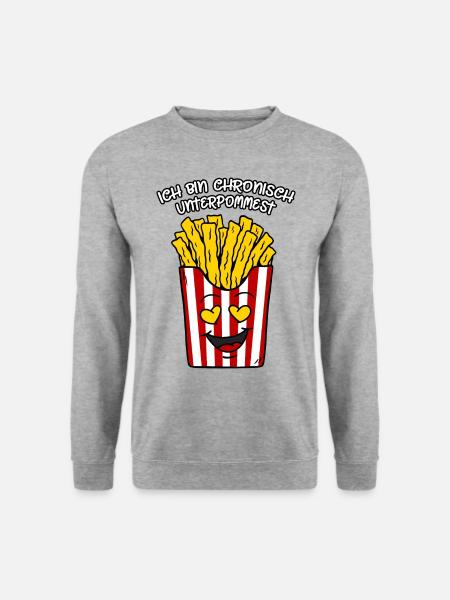 Pommes Liebe Spruch Ich bin chronisch unterpommest - Unisex Pullover - Weißgrau meliert