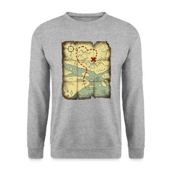 Schatzkarte, wertvollster Valentinstag-Schatz <3 - Unisex Pullover - Weißgrau meliert - Vorne - Alina (178cm) & Michal (187cm)