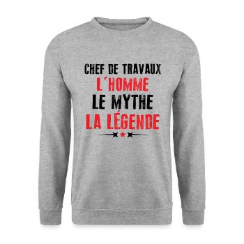 Chef de travaux l'homme le mythe la légende humour - Sweat-shirt Unisexe - gris chiné - Devant - Alina (178cm) & Michal (187cm)