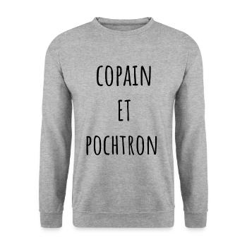 COPAIN ET POCHTRON idée cadeau humour - Sweat-shirt Unisexe - gris chiné - Devant - Alina (178cm) & Michal (187cm)