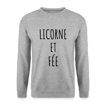 LICORNE ET FÉE idée cadeau humour - Sweat-shirt Unisexe - gris chiné - Devant - Alina (178cm) & Michal (187cm)