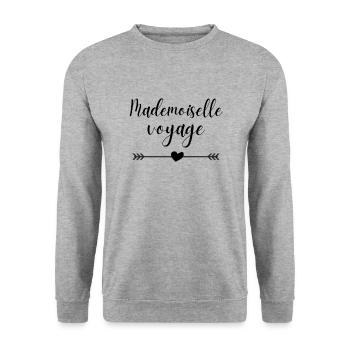 MADEMOISELLE VOYAGE idée cadeau humour - Sweat-shirt Unisexe - gris chiné - Devant - Alina (178cm) & Michal (187cm)