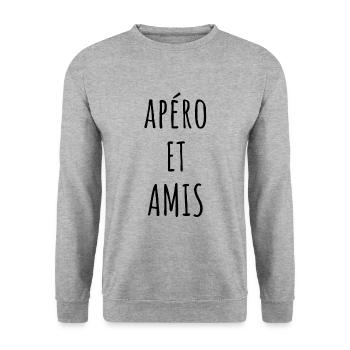 APÉRO ET AMIS idée cadeau humour - Sweat-shirt Unisexe - gris chiné - Devant - Alina (178cm) & Michal (187cm)