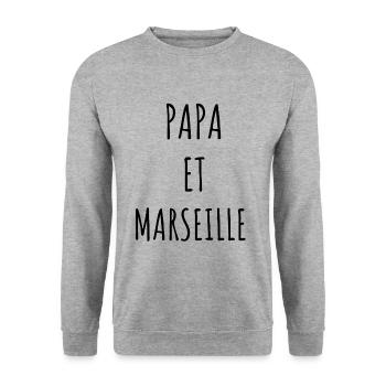 PAPA ET MARSEILLE idée cadeau humour citation - Sweat-shirt Unisexe - gris chiné - Devant - Alina (178cm) & Michal (187cm)