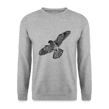 Falke im Flug - Unisex Pullover - Weißgrau meliert - Vorne - Alina (178cm) & Michal (187cm)