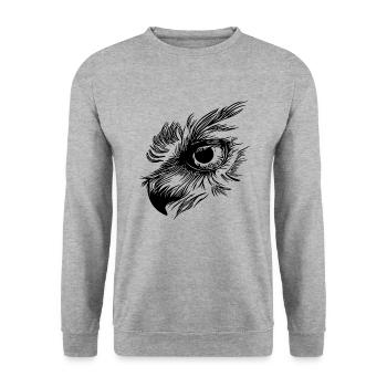 Eule Schnabel - Kauz Auge - Unisex Pullover - Weißgrau meliert - Vorne - Alina (178cm) & Michal (187cm)