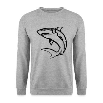 Eleganter Hochseehai - Unisex Pullover - Weißgrau meliert - Vorne - Alina (178cm) & Michal (187cm)