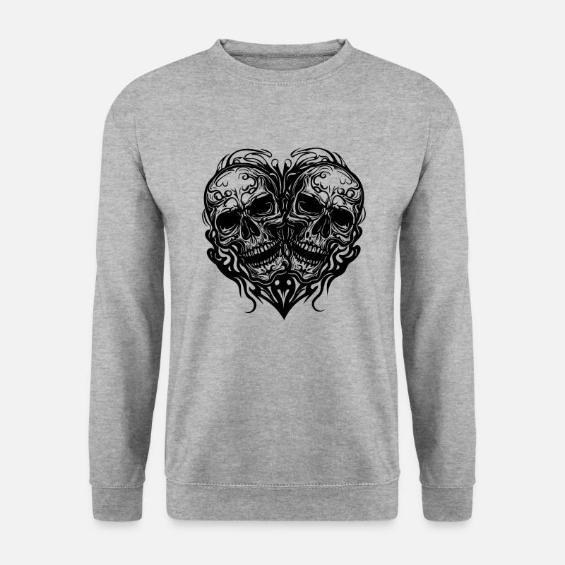 Zwei Schädeln Herz Tattoo Tribal Style - Unisex Pullover - Weißgrau meliert