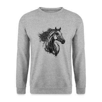 Etalon à crinière élégante dans le vent Portrait de cheval - Sweat-shirt Unisexe - gris chiné - Devant - Alina (178cm) & Michal (187cm)