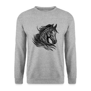 Fier portrait d’étalon avec crinière dans les chevaux du vent - Sweat-shirt Unisexe - gris chiné - Devant - Alina (178cm) & Michal (187cm)