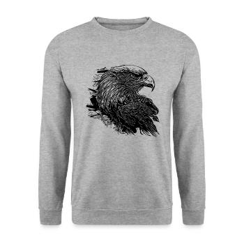 Eleganter Adler in Tinte Vintage Tattoo Style - Unisex Pullover - Weißgrau meliert - Vorne - Alina (178cm) & Michal (187cm)