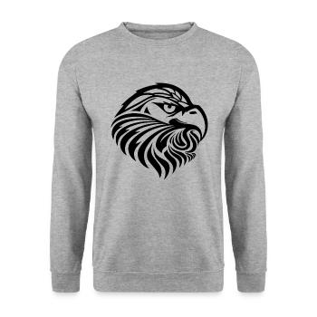 Adler Kopf im Tattoo Cartoon Style - Unisex Pullover - Weißgrau meliert - Vorne - Alina (178cm) & Michal (187cm)