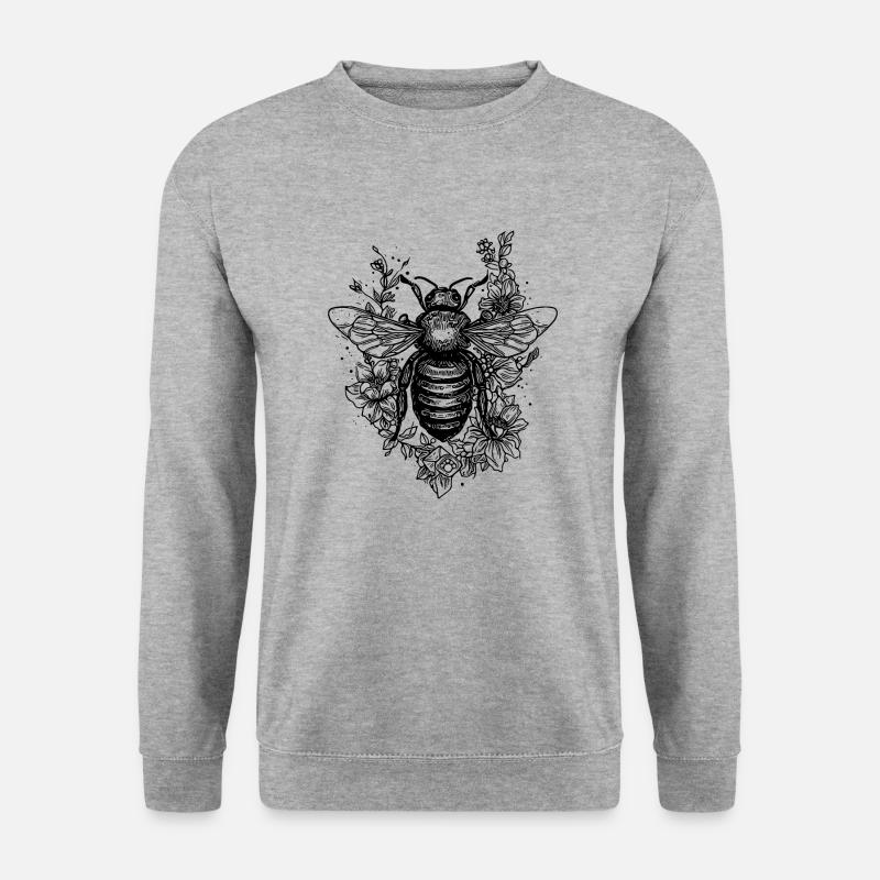 Süße kleine Tattoo Biene auf einer Blumen Blüte - Unisex Pullover - Weißgrau meliert