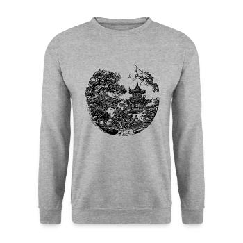 Japanese temple in retro landscape design - Unisex Sweatshirt - salt & pepper - Front - Alina (178cm) & Michal (187cm)