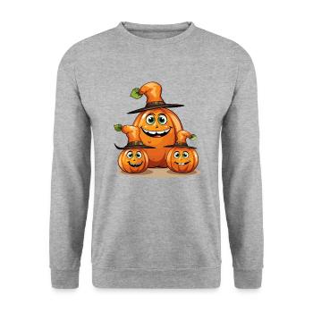 Smiling Halloween Family Pumpkin with Spell Hat - Unisex Sweatshirt - salt & pepper - Front - Alina (178cm) & Michal (187cm)