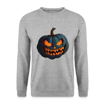 Kürbis mit gruseligen glühende Halloween Augen - Unisex Pullover - Weißgrau meliert - Vorne - Alina (178cm) & Michal (187cm)