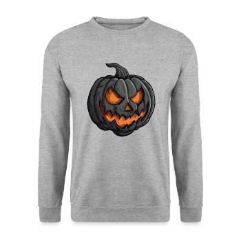 Wild Halloween Pumpkin Face Glowing Grimace - Unisex Sweatshirt - salt & pepper - Front - Alina (178cm) & Michal (187cm)