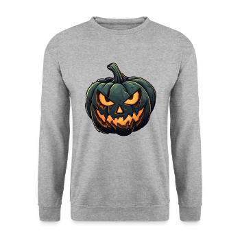 Drôle de citrouille d’Halloween aux yeux brillants - Sweat-shirt Unisexe - gris chiné - Devant - Alina (178cm) & Michal (187cm)