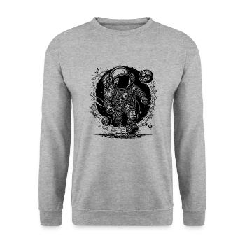 Weltraum Loch Astronaut mit exotischen Planeten - Unisex Pullover - Weißgrau meliert - Vorne - Alina (178cm) & Michal (187cm)