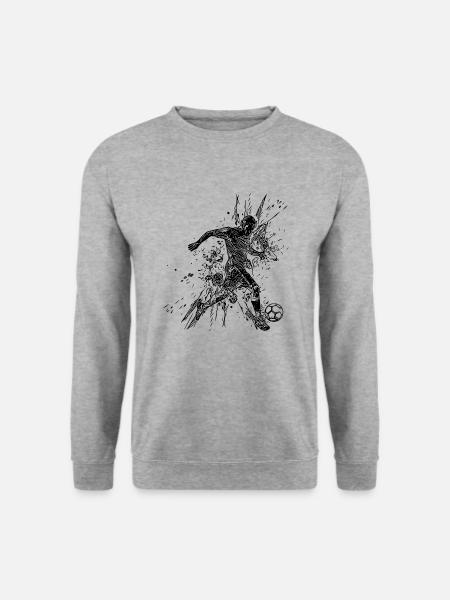 Fussballspieler im Splash kickt einen Ball - Unisex Pullover - Weißgrau meliert