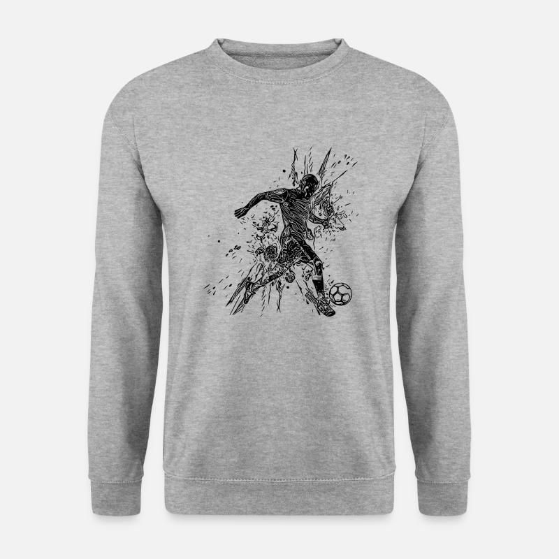 Fussballspieler im Splash kickt einen Ball - Unisex Pullover - Weißgrau meliert