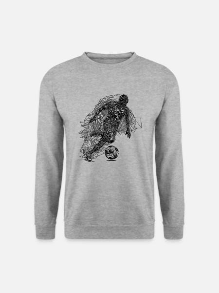 Geometrischer Fussballspieler rennt mit Ball - Unisex Pullover - Weißgrau meliert
