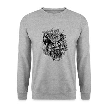 Blumen Papagei Vintage Vogel Portrait Zeichnung - Unisex Pullover - Weißgrau meliert - Vorne - Alina (178cm) & Michal (187cm)