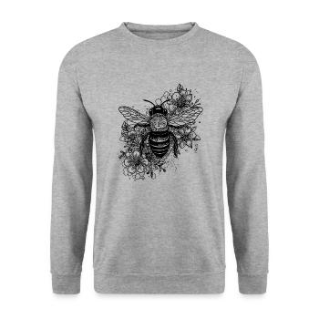 Süße Kleine Biene auf einer Blüten Blumen - Unisex Pullover - Weißgrau meliert - Vorne - Alina (178cm) & Michal (187cm)