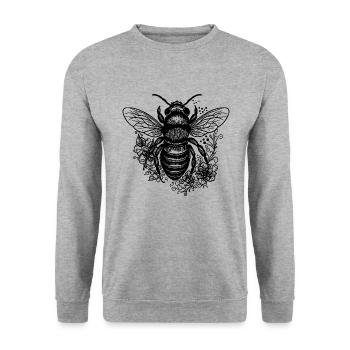 Fliegende Biene zwischen Blüten Blumen - Unisex Pullover - Weißgrau meliert - Vorne - Alina (178cm) & Michal (187cm)