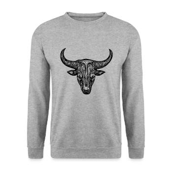 Stier Grill Logo Rinder Mythologie Style - Unisex Pullover - Weißgrau meliert - Vorne - Alina (178cm) & Michal (187cm)