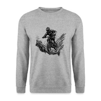 Mountainbiker Radfahrer Schlamm Wald Abfahrt - Unisex Pullover - Weißgrau meliert - Vorne - Alina (178cm) & Michal (187cm)