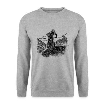 Einsamer Mountainbiker Bergfahrt - Unisex Pullover - Weißgrau meliert - Vorne - Alina (178cm) & Michal (187cm)