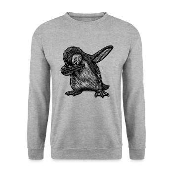 Süsser Strubbliger Pinguin Kleiner Dabbing Pinguin - Unisex Pullover - Weißgrau meliert - Vorne - Alina (178cm) & Michal (187cm)
