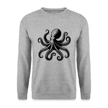 Großer Tintenfisch Oktopus mit acht Armen - Unisex Pullover - Weißgrau meliert - Vorne - Alina (178cm) & Michal (187cm)