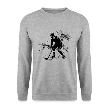 Eishockey Spieler in einer Eiswolke - Unisex Pullover - Weißgrau meliert - Vorne - Alina (178cm) & Michal (187cm)