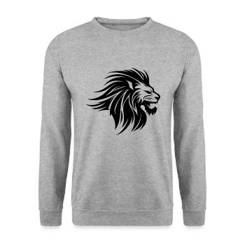 Wehende Mähne Löwe Kopf Tattoo Tinte Style - Unisex Pullover - Weißgrau meliert - Vorne - Alina (178cm) & Michal (187cm)