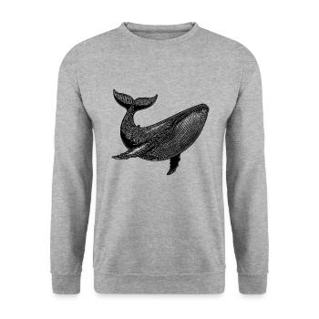 Großer Vintage Wal gewaltiges Meerestier - Unisex Pullover - Weißgrau meliert - Vorne - Alina (178cm) & Michal (187cm)