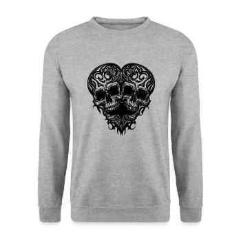 Herz aus zwei Schädeln Tribal Tattoo Style - Unisex Pullover - Weißgrau meliert - Vorne - Alina (178cm) & Michal (187cm)