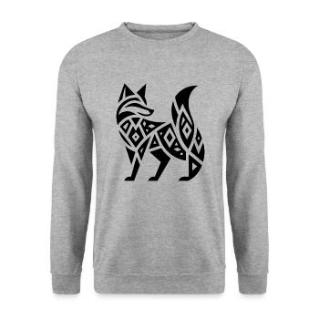 Eleganter Fuchs im Tribal Tattoo Style - Unisex Pullover - Weißgrau meliert - Vorne - Alina (178cm) & Michal (187cm)