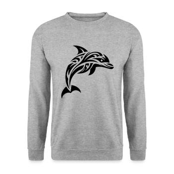 Springender süßer Tattoo Delfin - Unisex Pullover - Weißgrau meliert - Vorne - Alina (178cm) & Michal (187cm)