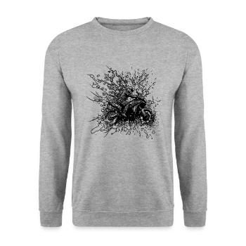 Splash Style Motorradfahrer Geländefahrt Tattoo - Unisex Pullover - Weißgrau meliert - Vorne - Alina (178cm) & Michal (187cm)