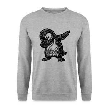 Süsser Knuffiger Pinguin Kleiner Dabbing Pinguin - Unisex Pullover - Weißgrau meliert - Vorne - Alina (178cm) & Michal (187cm)