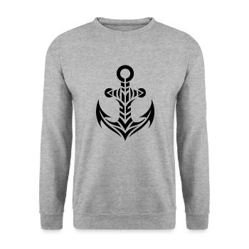 Alter nasser Anker mit im Tribal Tattoo Style - Unisex Pullover - Weißgrau meliert - Vorne - Alina (178cm) & Michal (187cm)