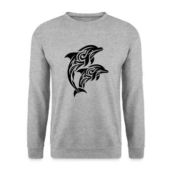 Springende Tribal Tattoo Delfine - Unisex Pullover - Weißgrau meliert - Vorne - Alina (178cm) & Michal (187cm)