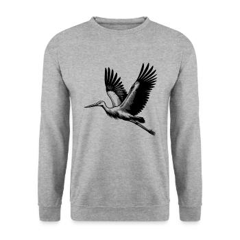 Hübscher fliegender Storchen Vogel - Unisex Pullover - Weißgrau meliert - Vorne - Alina (178cm) & Michal (187cm)