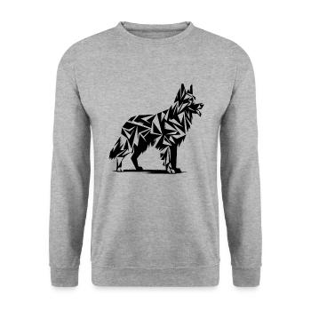 Geometrischer Schäferhund - Unisex Pullover - Weißgrau meliert - Vorne - Alina (178cm) & Michal (187cm)
